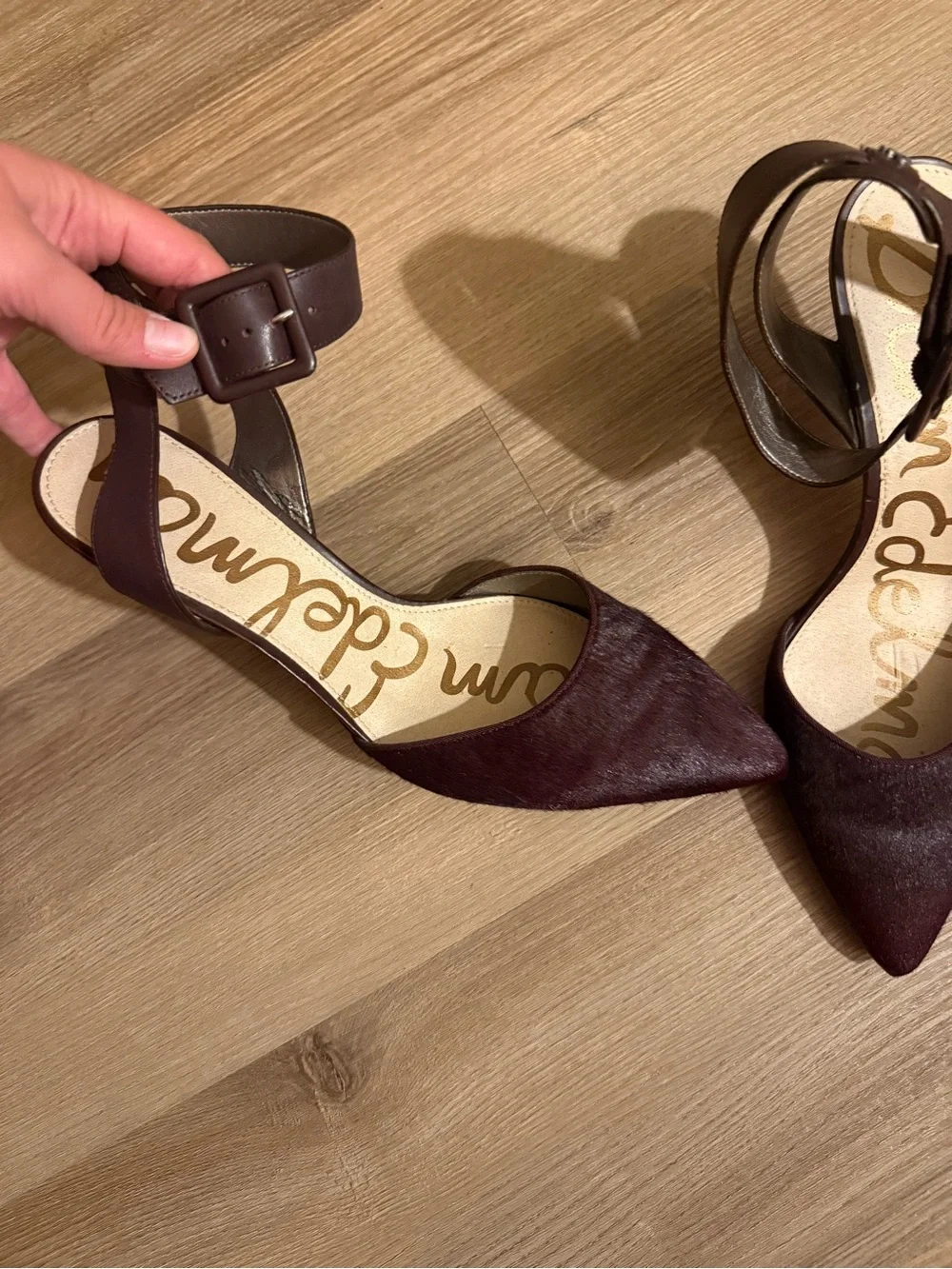 Sam Edelman Brown Pony Hair Pointed Ankle-Strap Heels